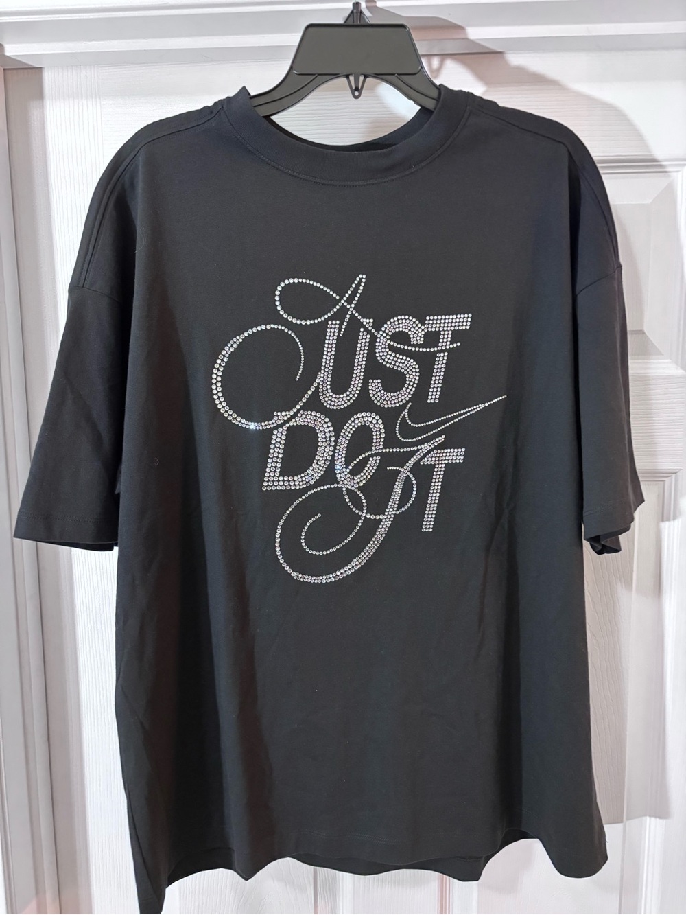 Nike Black Short-Sleeve Tee with Crystal 'Just Do It' Script